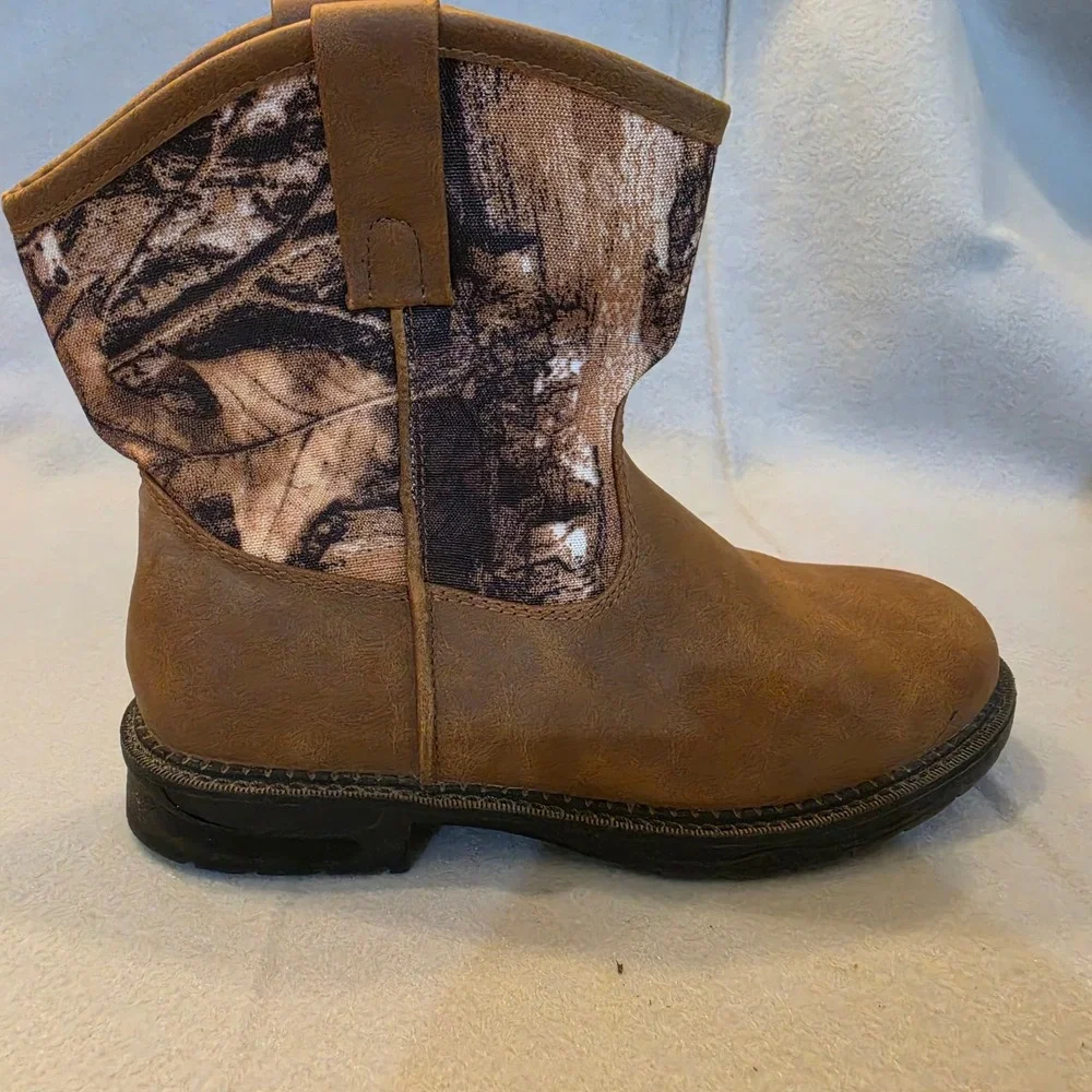 Max Western Boots Kids 4M Brown Camo Good Pull On Rugged